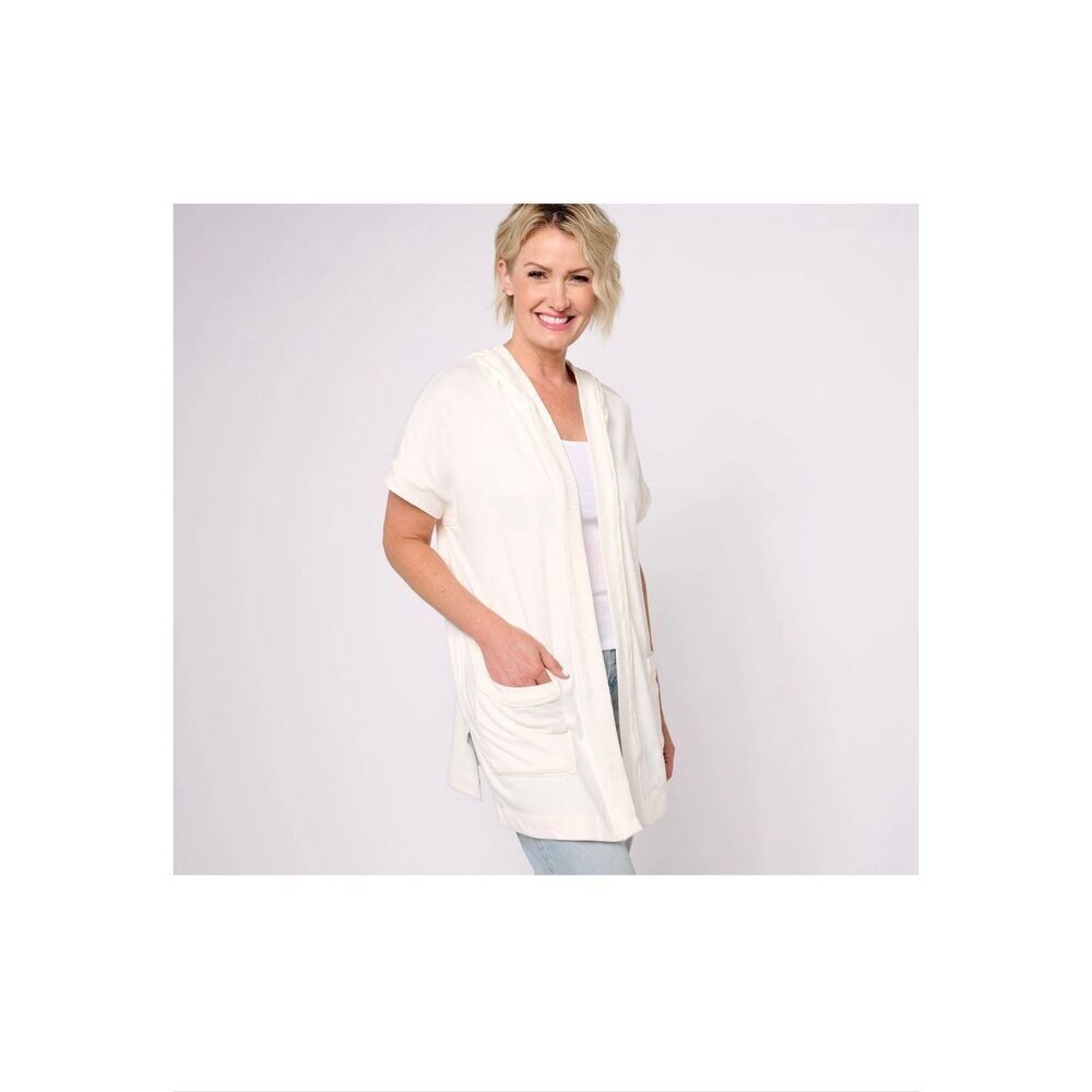 KOOLABURRA BY UGG Egret Cloud Jersey Short Sleeve Cardigan-1X